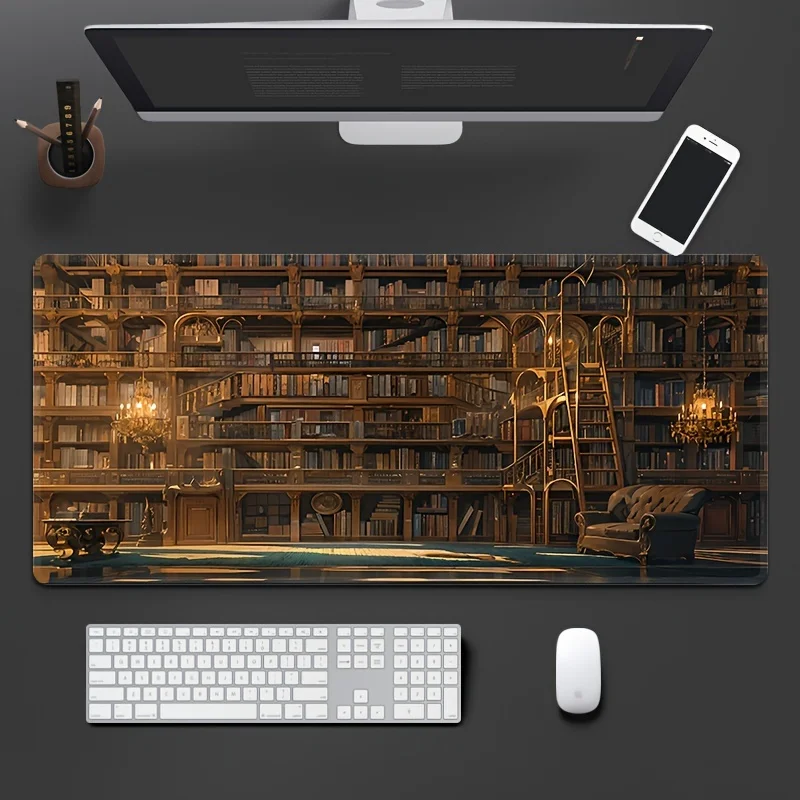 Library Mouse Pad Non-Slip Rubber with Stitched Edges Large Desk Mat  Enhanced Gaming Office Home Desk Accessory for PC Study