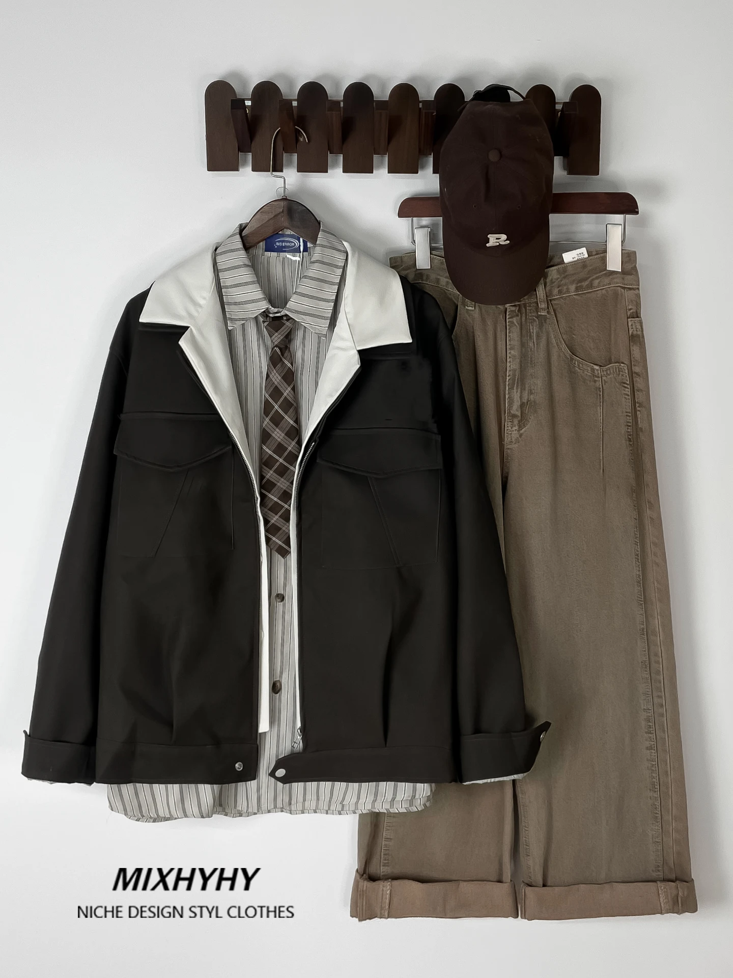 

American Retro Men's PU Leather Jaet ort Wide Casual Haome Design Sense Zipper Closure No Hat Spring Autumn Wear