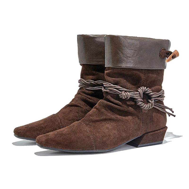 2025 جديد المرأة أحذية رعاة البقر الغربية أشار تو الرجعية النساء حذاء من الجلد و أحذية بوت قصيرة حجم كبير مطوي متسابق الأحذية النسائية #2