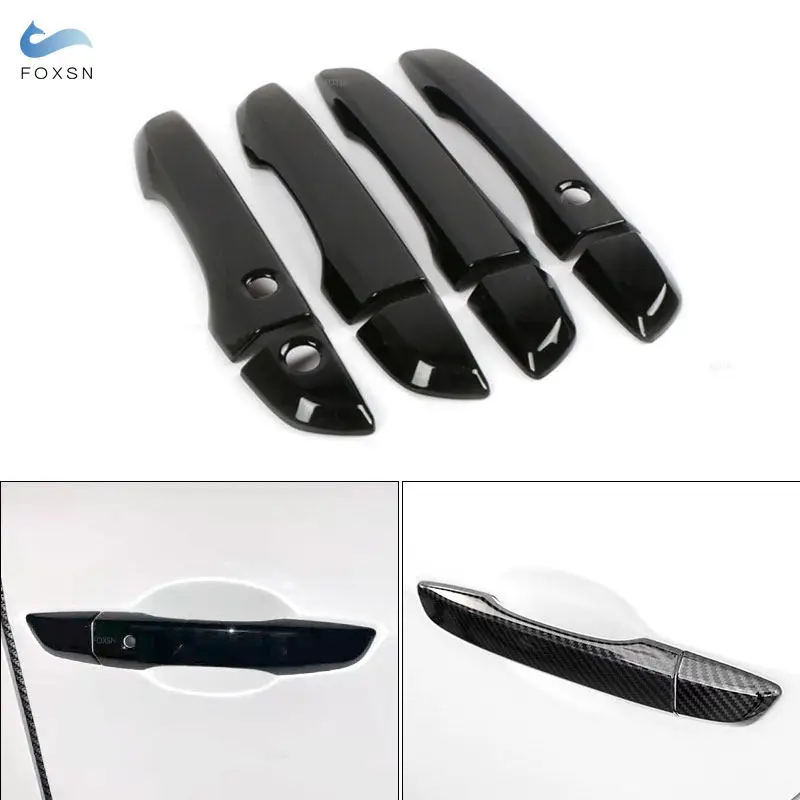 For Honda Civic 10th 2016 2017 2018 2019 2020 LHD Carbon Fiber Grain / Glossy Black Exterior Door Handle Pull Cover Trim