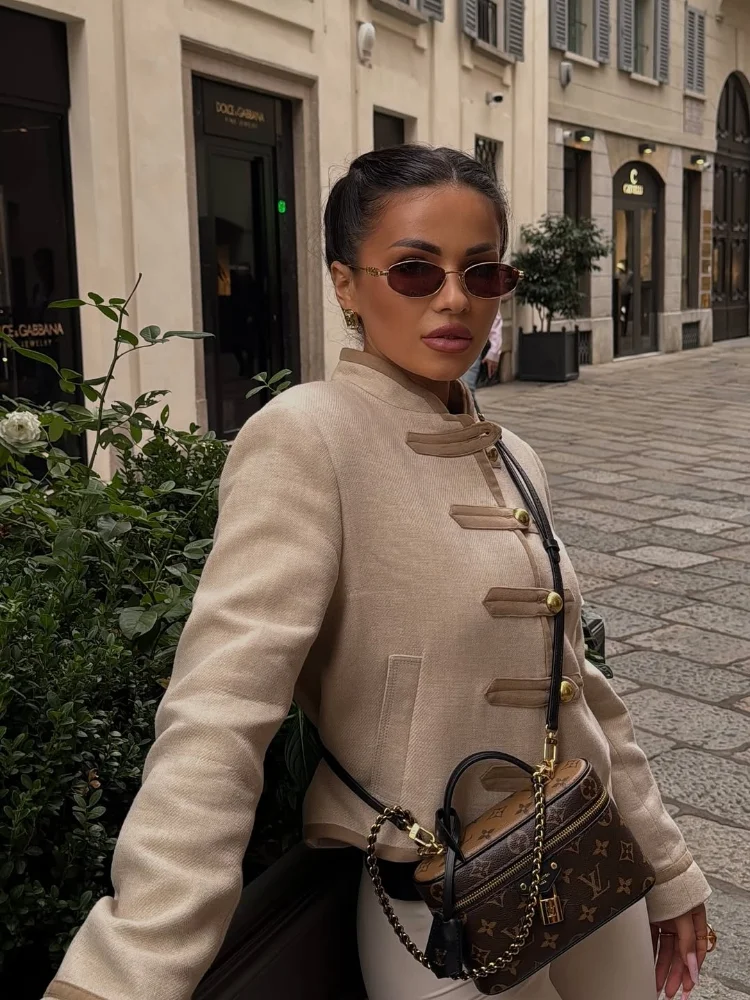 

Женская повседневная однобортная короткая куртка, модные тонкие куртки с воротником-стойкой и длинными рукавами, женская осенняя уличная верхняя одежда на каждый день