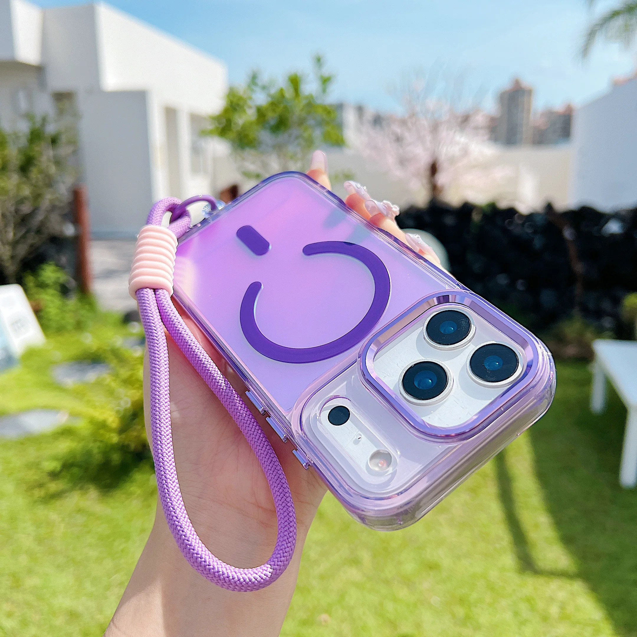 

Fashion Laser Gradient Magnetic Lanyard Shockproof Case for iPhone 17 16 15 14 13 12 11 Pro Max 15 Plus 17Air 16e Magsafe Cover