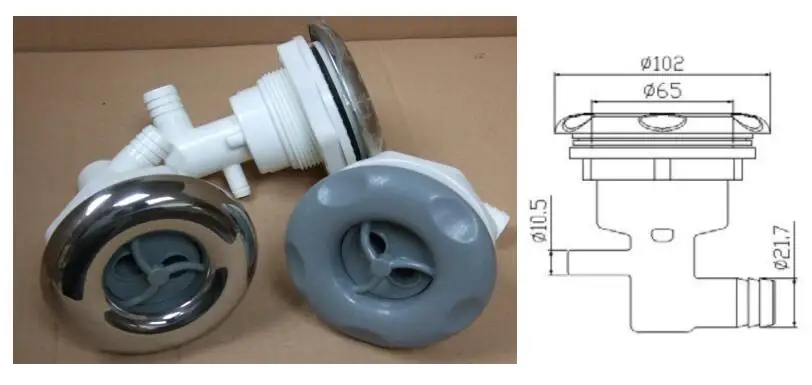 

Spa & pool 4 "inch spa jets PLASTIC or SS with double hole rotary nozzle 102mm diameter surface 65mm hole