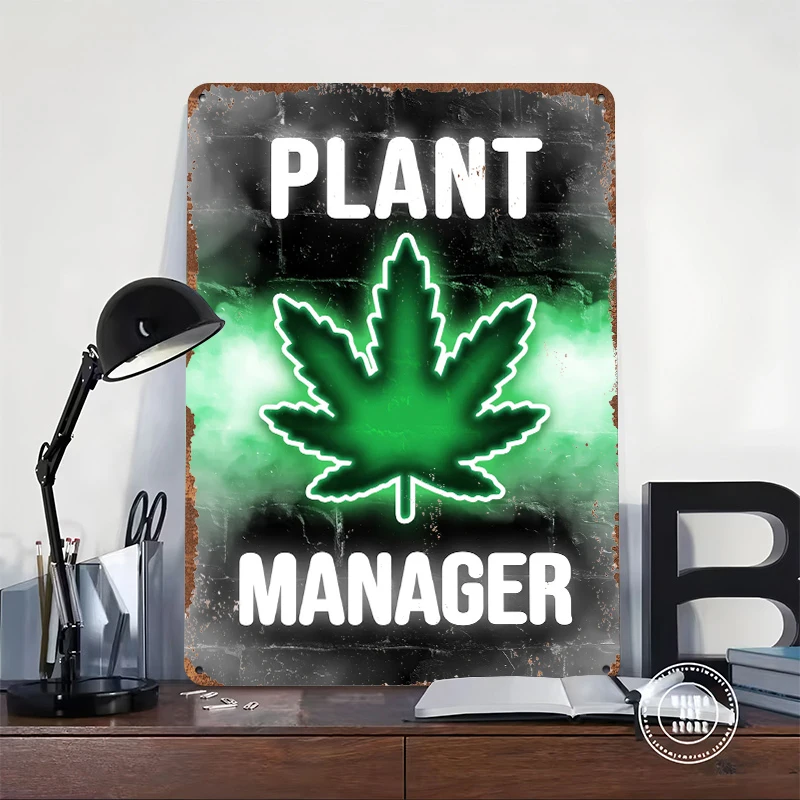 Weed Plant Manager Neon Sign Metal Poster Customized Wall Art Retro Vintage Metal Signs for Man Cave Decoration Room Wand Deko