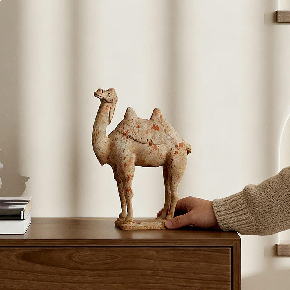 Vintage Camel Animal Sculpture Textured Tribal Art Resin Statue for Bookshelf Decor