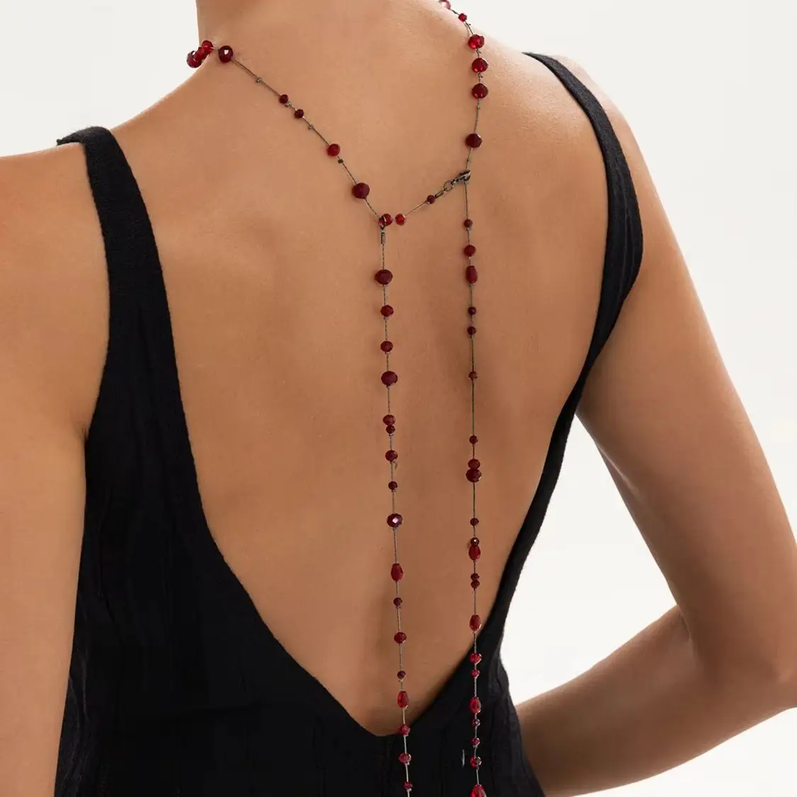KunJoe New Luxury Red Black Irregular Crystal Back Belly Chain Women Trendy Gothic Halloween Waist Chain Charm Body Jewelry Gift