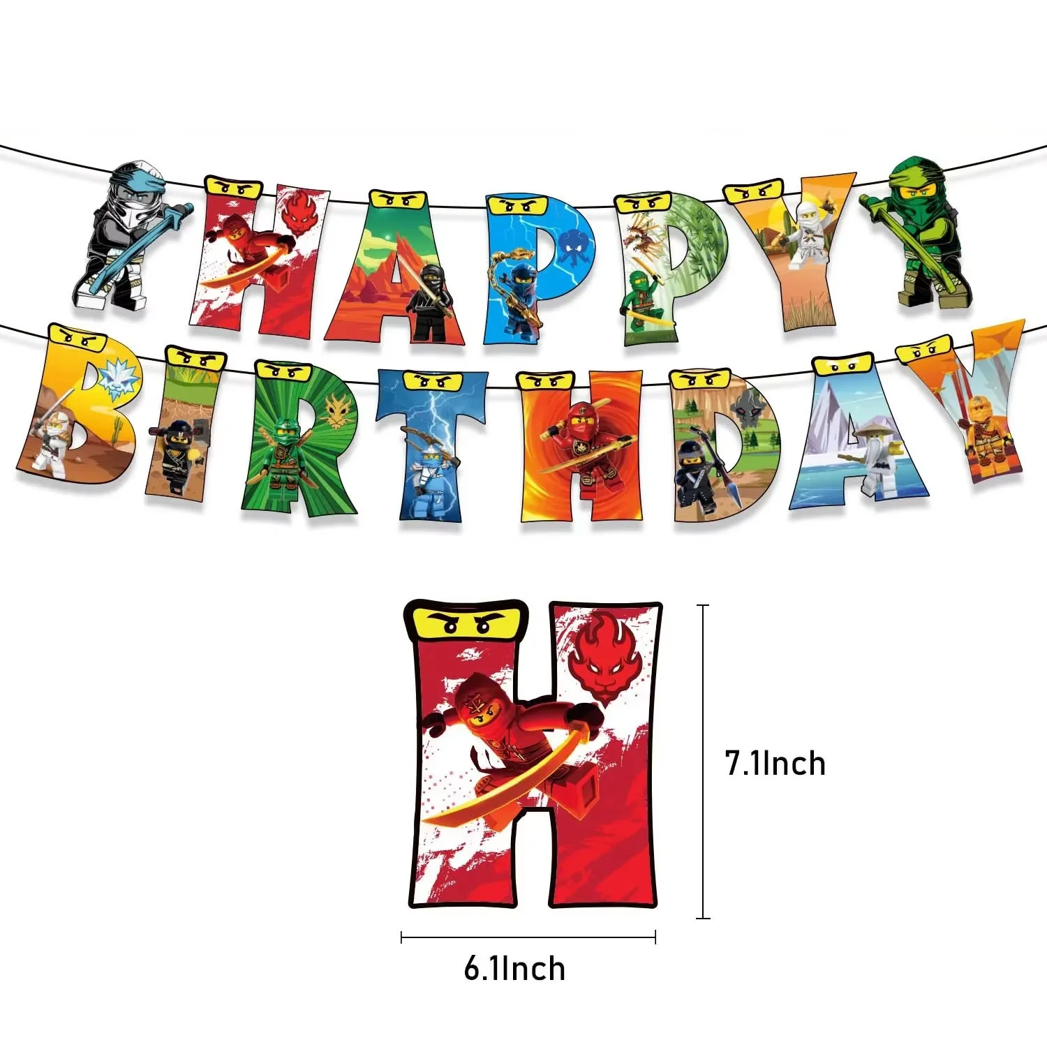 Geburtstagsparty-Dekorationsset: Ninjato-Becher, Teller, Banner, Schlüsselanhänger, Luftballons für Jungen, Kindergeburtstag, Babyparty, Fotokabinen-Requisiten