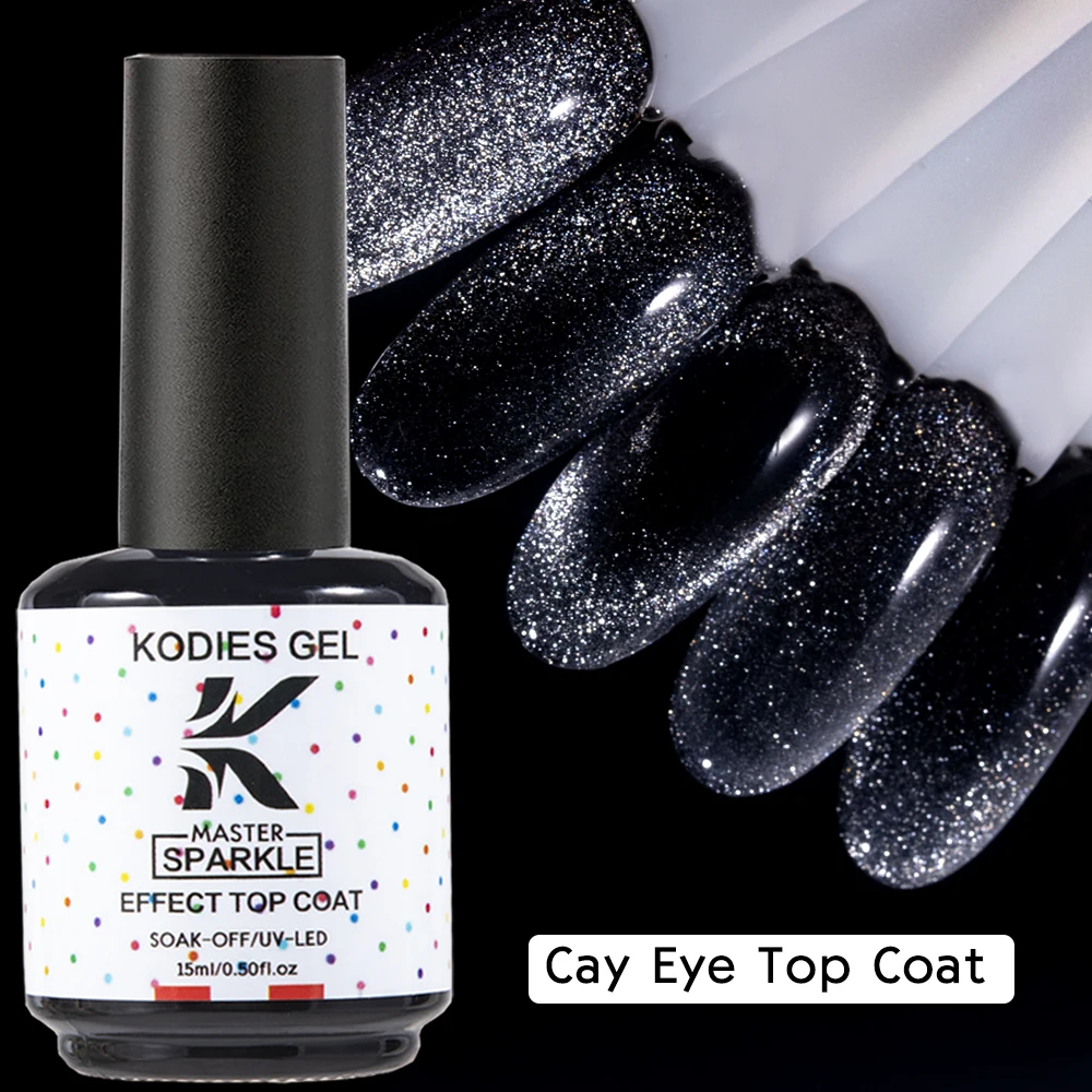 KODIES 젤 슈퍼 캣 아이 탑 코트 젤 매니큐어 15ML 세미 퍼머넌트 UV/LED 소크 오프 글리터 마감 레진 매니큐어 네일 아트