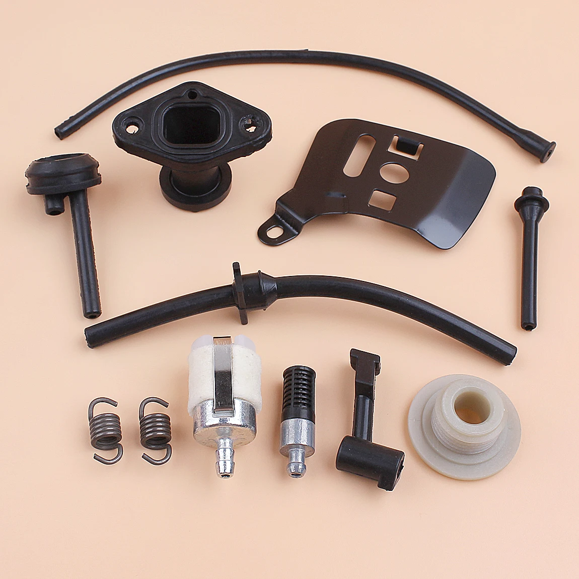 Selang Oli Bahan Bakar Filter Gigi Cacing Kit Pelat Batang Manifold untuk Suku Cadang Gergaji Kecil 2 Tak Gergaji 2500 Cc