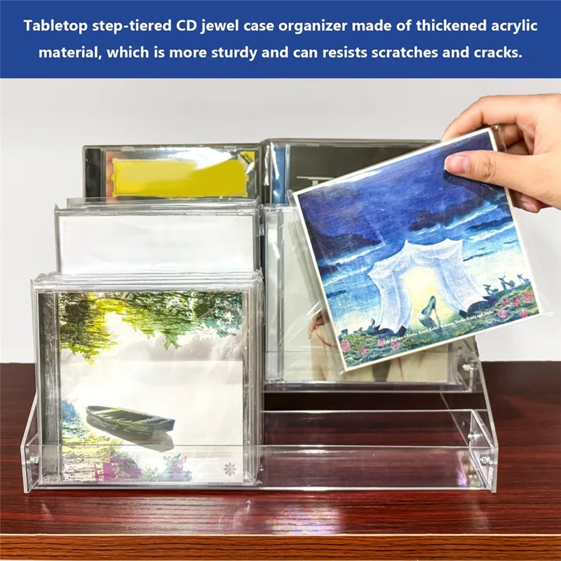 AT51-3 Tier Clear Acrylic CD Holder Cascading CD Storage Rack