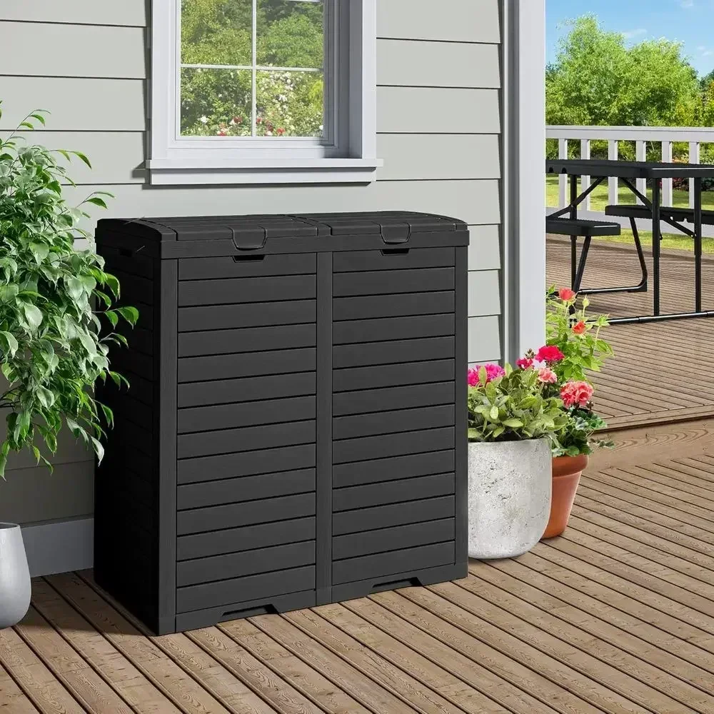 76 Gallon Outdoor Resin Trash Bin with Dual Lid, Drip Trays, Ideal for Porch, Backyard, Patio, Poolside, Easy Clean, 248 Quart,