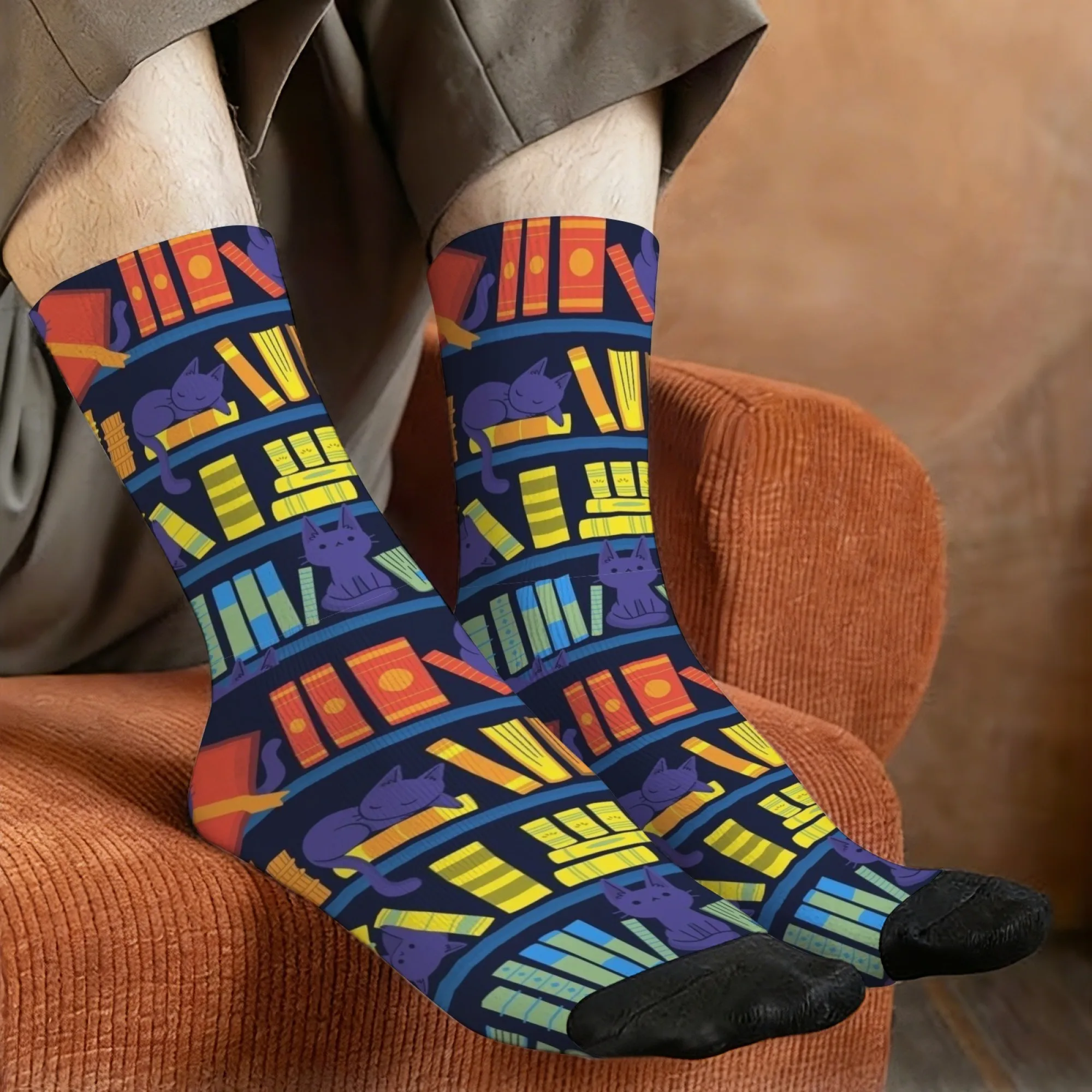 Unisex Outdoor Socks with Book Print Mid-Calf Length Machine Washable & Breathably Comfort Fit Perfectly Stylish Daily Casual