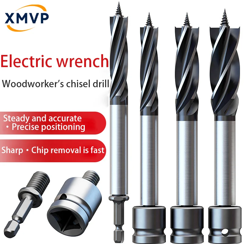 

Woodworking drill bit hole opener set with a dedicated 14mm four-edge rotating hole bit for electric wrench. Complete set of hig