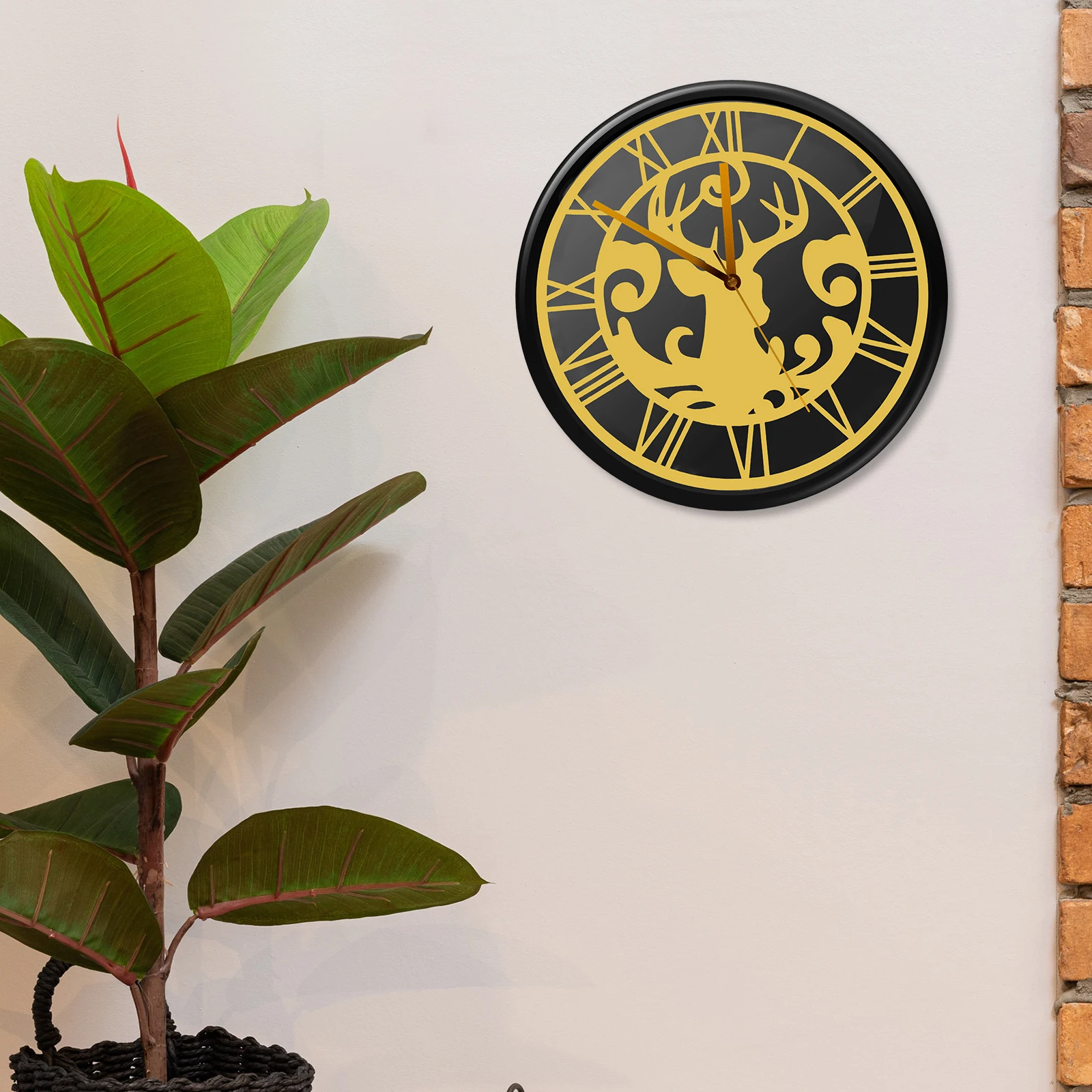 

2pcs Round Roman Numerals Mirror Clock Sticker Acrylic Reindeer Wall Decal Golden For Christmas Living Room Bedroom Office Hotel