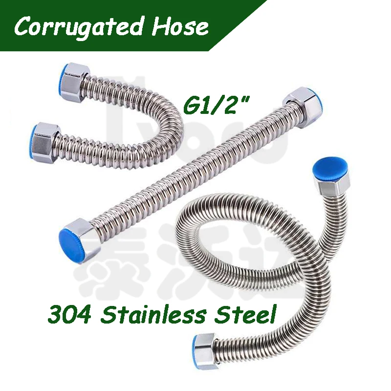 

G1/2" Stainless Steel Corrugated Supply Hose Water Heater Connector Plumbing Pipe Hose Tube Thickened Extendable Hose Tube