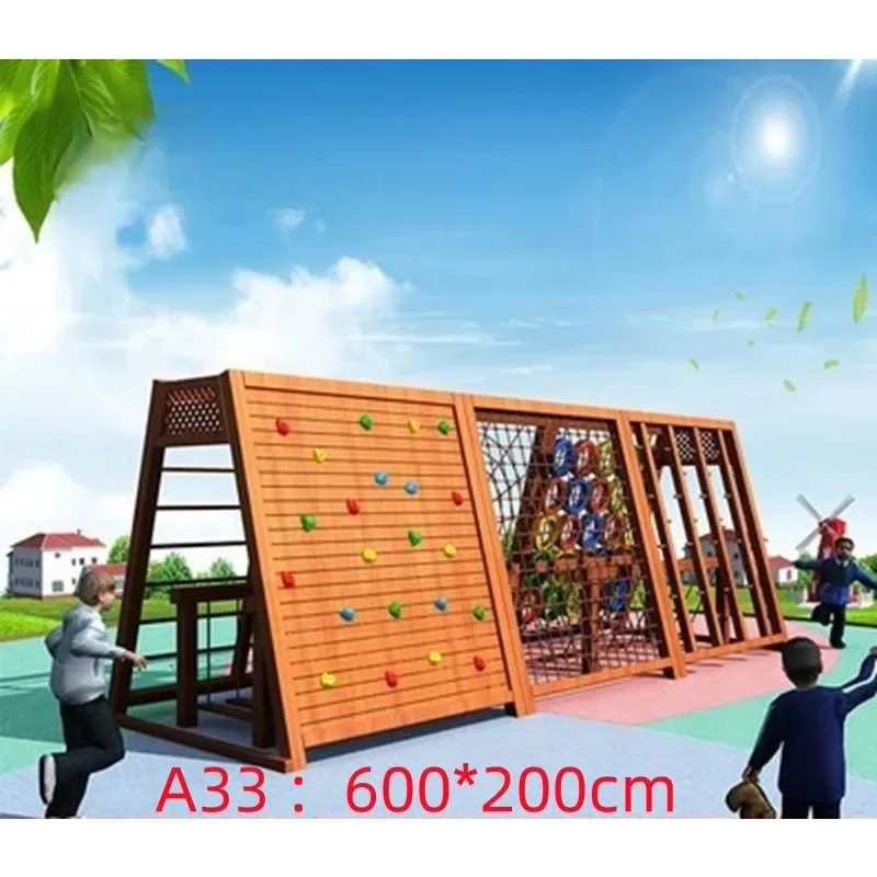 Kindergarten outdoor Huanghuali wooden slide climbing, grid swing bridge, drilling holes, little doctor physical training