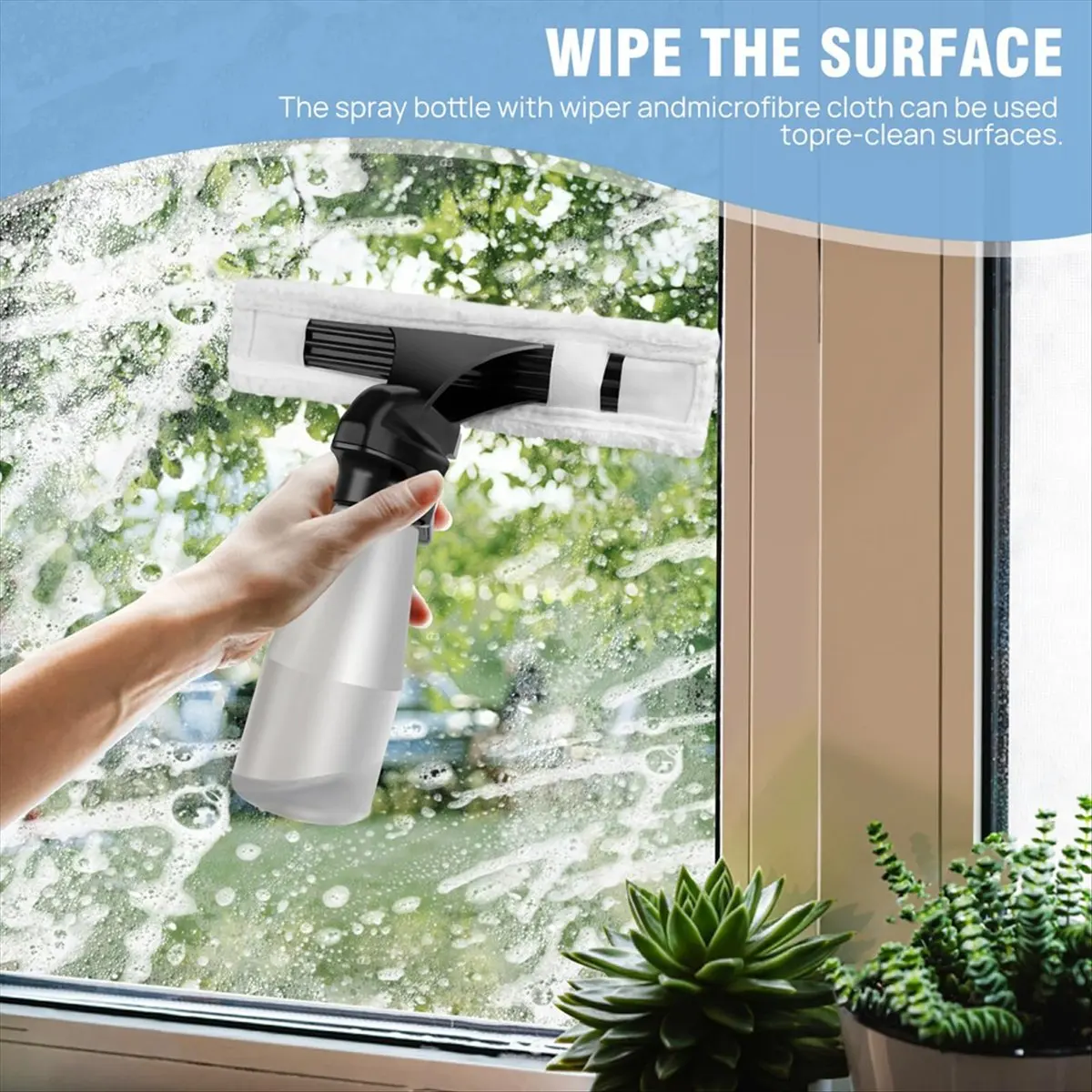 ABFS Cordless Window Vac, Rechargeable Window Vacuum Cleaner with Squeegee Head, 150ml Water Tank, Light Weight EU Plug