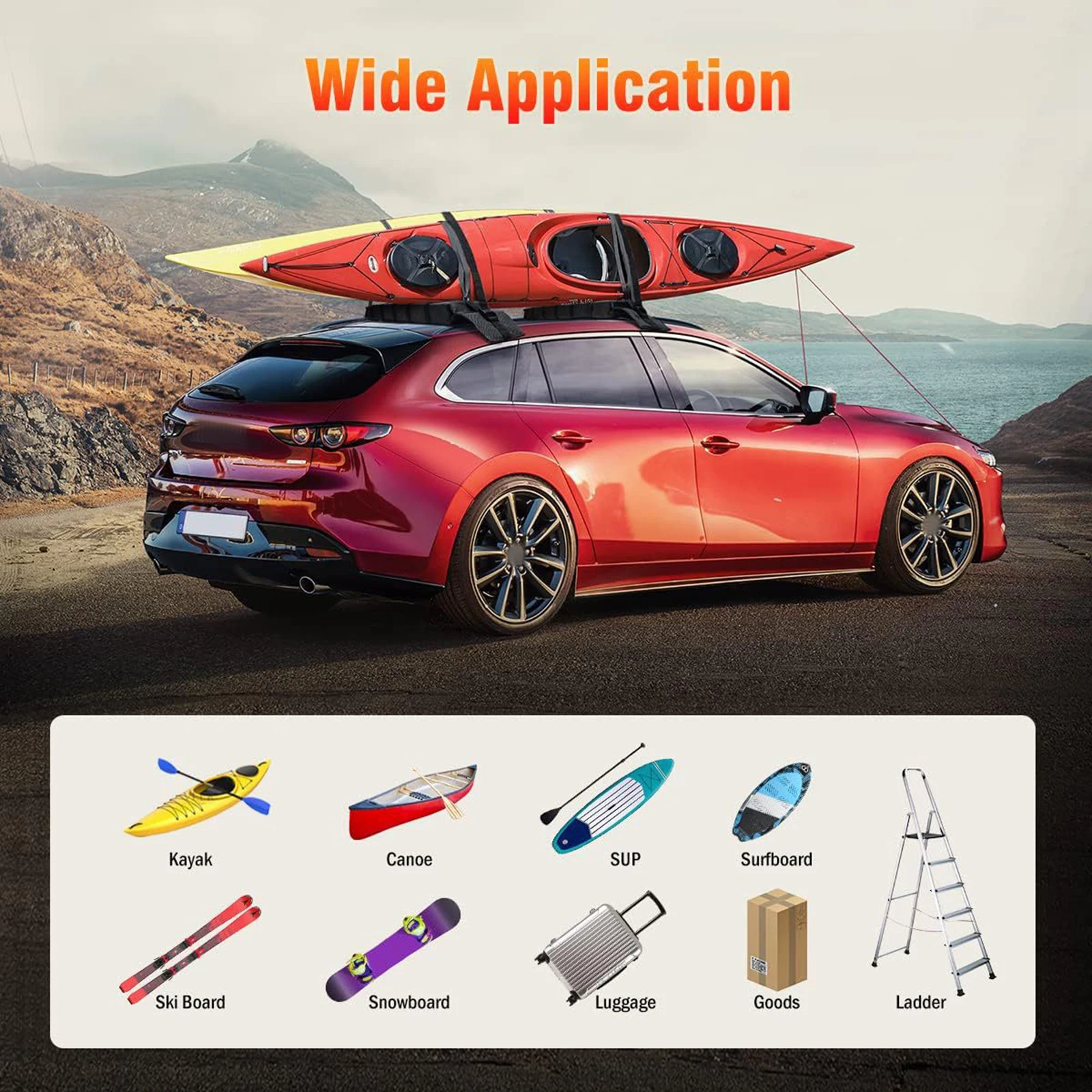 Almohadillas universales para portaequipajes de kayak, almohadillas para portaequipajes de coche, portaequipajes para tablas de surf, portaequipajes de alta resistencia de tela Oxford para tablas de surf, kayak y esquí.