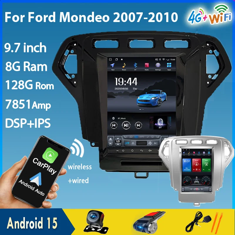 For Ford Mondeo 2007-2010 Android 14 9.7 Inch Vertical Screen Tesla Style Car GPS Multimedia Radio Head Unit Navigation Carplay