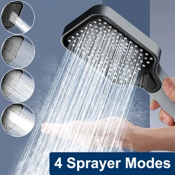 Silver Grey Black Shower Head 4 Modes Adjustable Self-cleaning One-Key Cut Shift High Pressure Showerheads Bathroom Accessories
