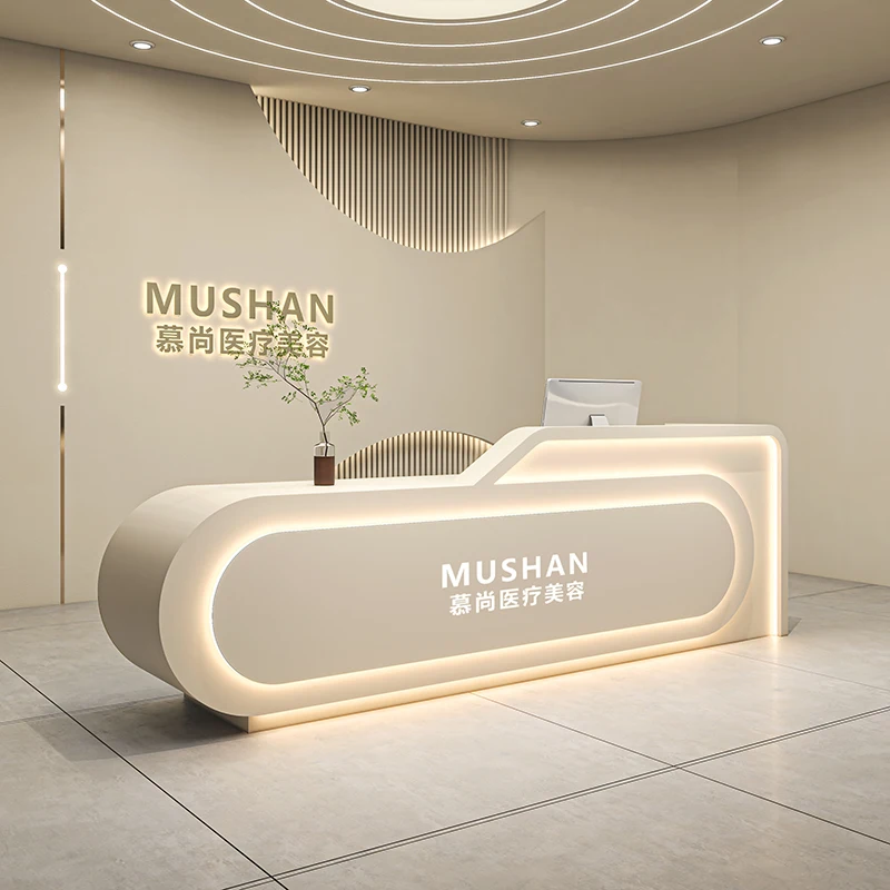 تخزين مكتب الاستقبال مكتب الاستقبال الفاخرة الحديثة على شكل حرف L مكاتب الاستقبال صالون تجميل كلاسيكي أثاث الاستقبال Mostrador #1