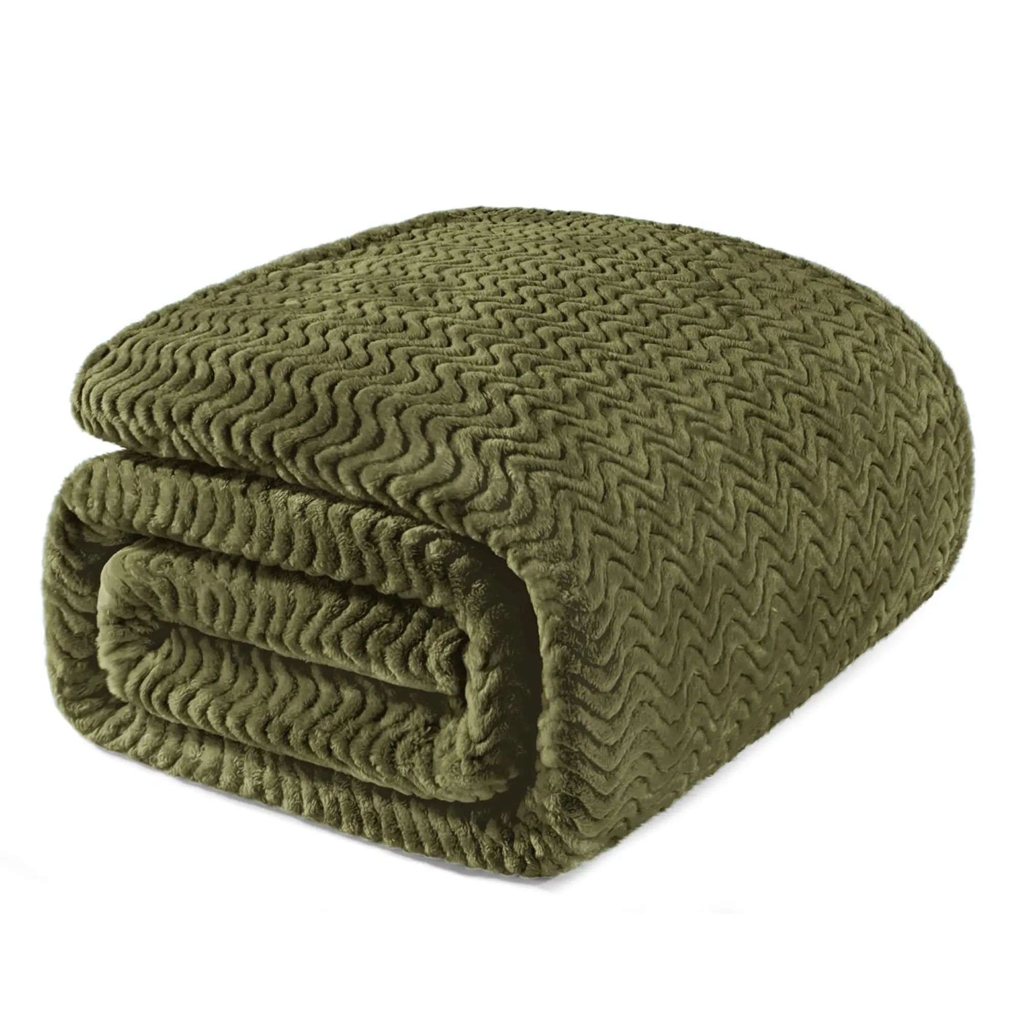 Olive Green Jacquard Wave Fleece Throw Blanket 50