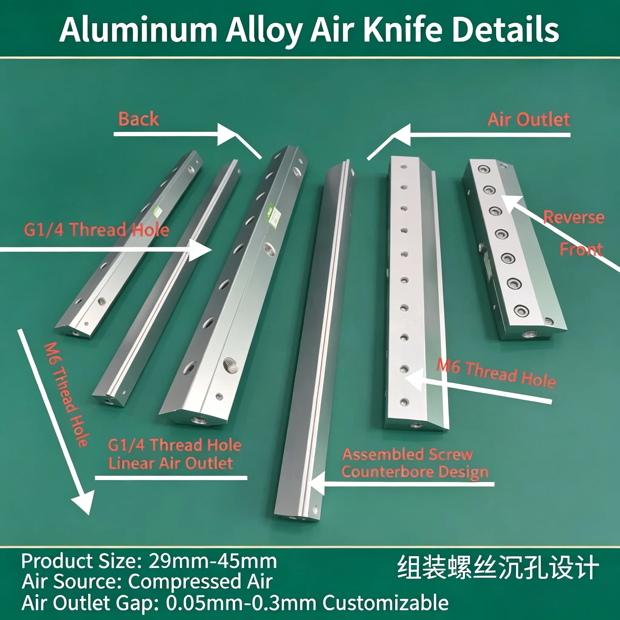 30-800mm Industrial blower-powered  knife nozzle,  knife,super air knife, compressed air knife Aluminium alloy  knife