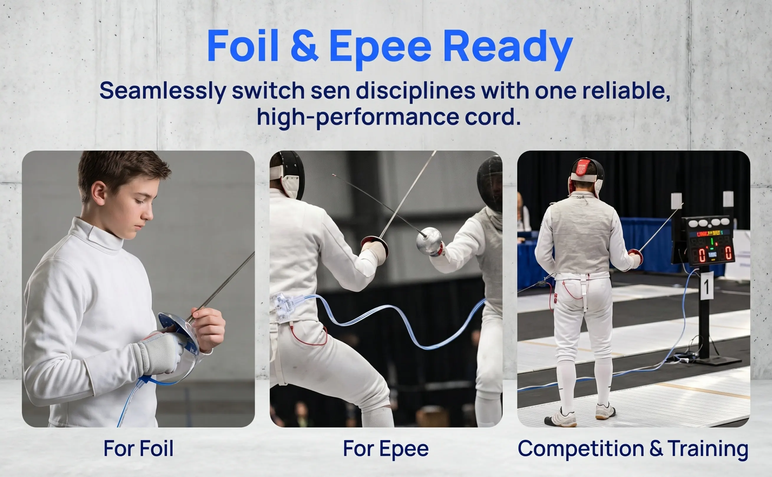 Foil Epee Body Wire for Fencing – High-Sensitivity Conductive Cable with Transparent Plugs, Training Cord