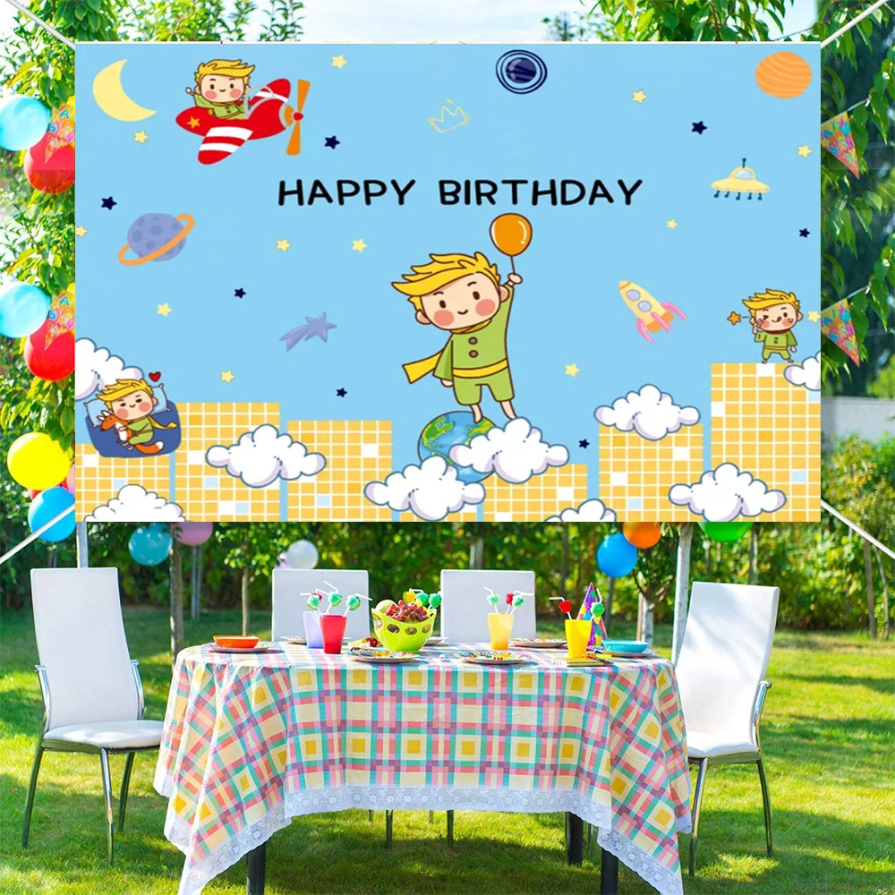 Fondo de Principito para niños y jóvenes, decoración de fiesta de cumpleaños, Luna rosa, meteorito espacial, Fondo de fotografía de bebé, pancarta personalizada