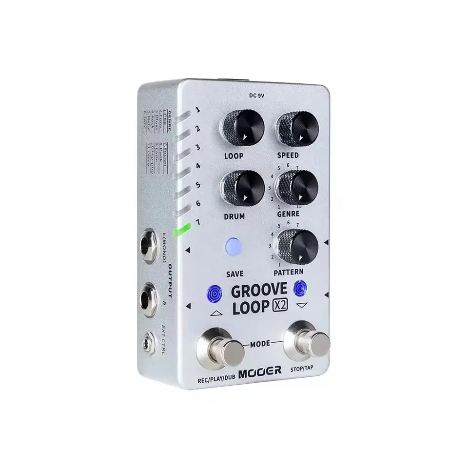 Mooer Groove Loop X2 Stereo Looper Pedal with 14 save Slots Drum Machine 121 Different Drums 10-minute Capacity per Track