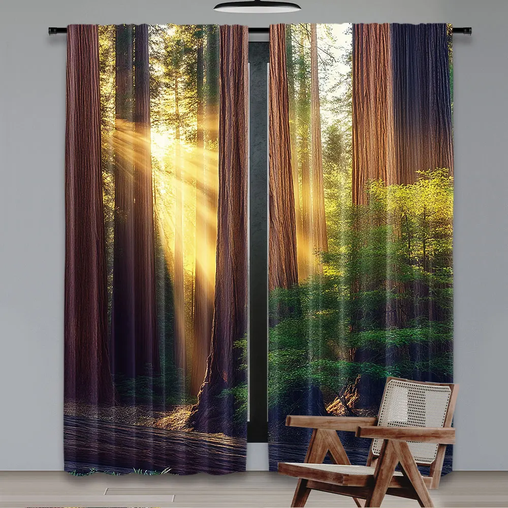 2Pcs National Parks Curtain Morning Sunlight In Wilderness Yosemite Sierra Nevada United States Nature For Bedroom Living Room