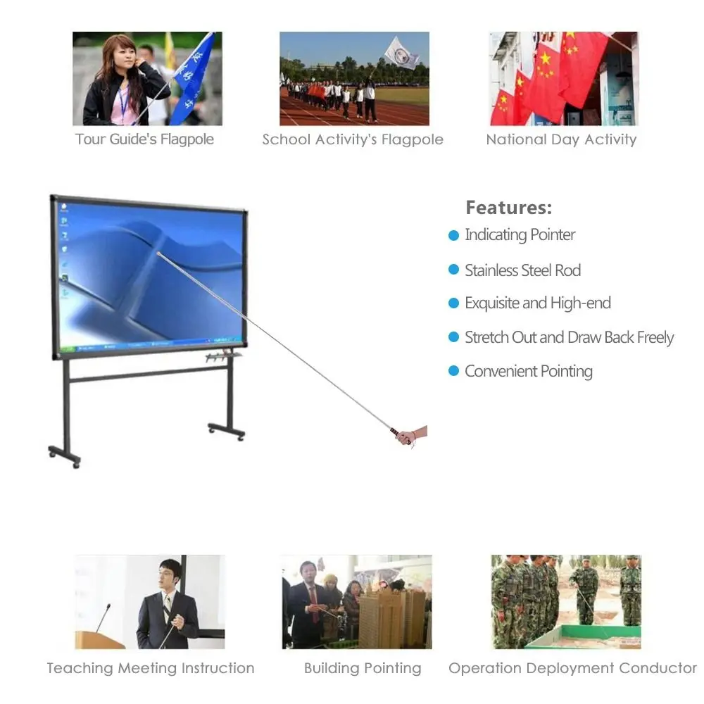 1.6/2/2.5/3M Upgrade Bold Flexible Handle Flagpole Telescopic Stainless Steel Tour Guide Banner Teaching Stick Teacher Pointer