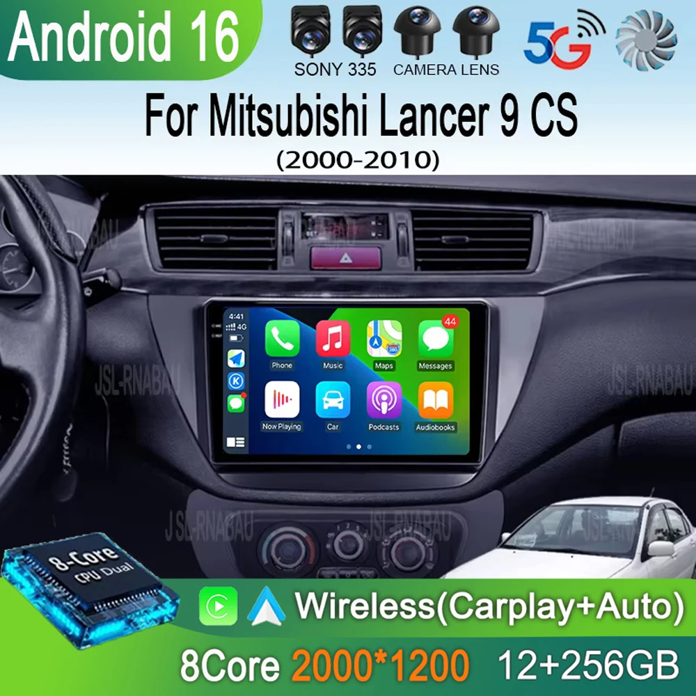 Radio para Auto Android 16 con Carplay para Mitsubishi Lancer 9 CS 2000 2001-2010, Navegación GPS, Reproductor Multimedia, WiFi+4G, Estéreo, Video, Bluetooth