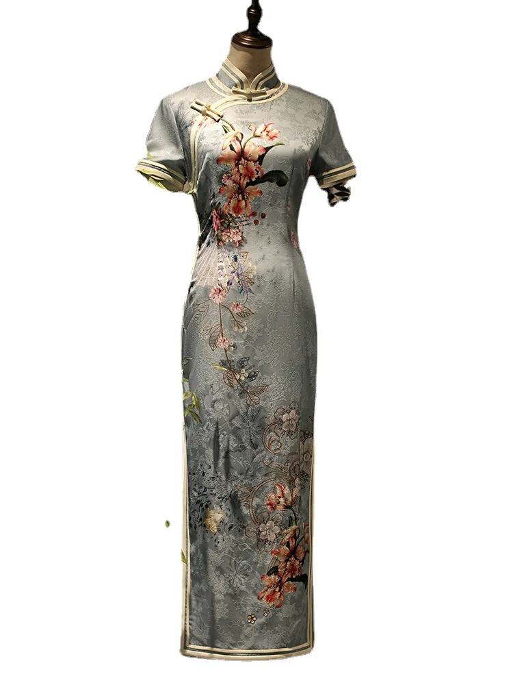 

Retro Short Sleeve Cheongsam Women Chinese Style Vintage Elegant Improved Female Qipao Dress Long Style Hanfu Elegant