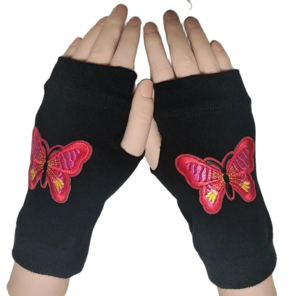 Guantes de punto de algodón, adecuados para todas las estaciones, guantes de baile, elásticos, sin dedos, Mariposa Negra, hombres y mujeres