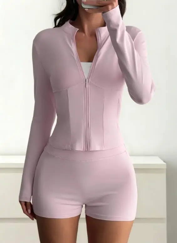 2025, Herbst/Winter, neue Damenmode, lässig, Yoga, Sport-Stil, Reißverschluss, Jacke, Shorts, Damenbekleidung
