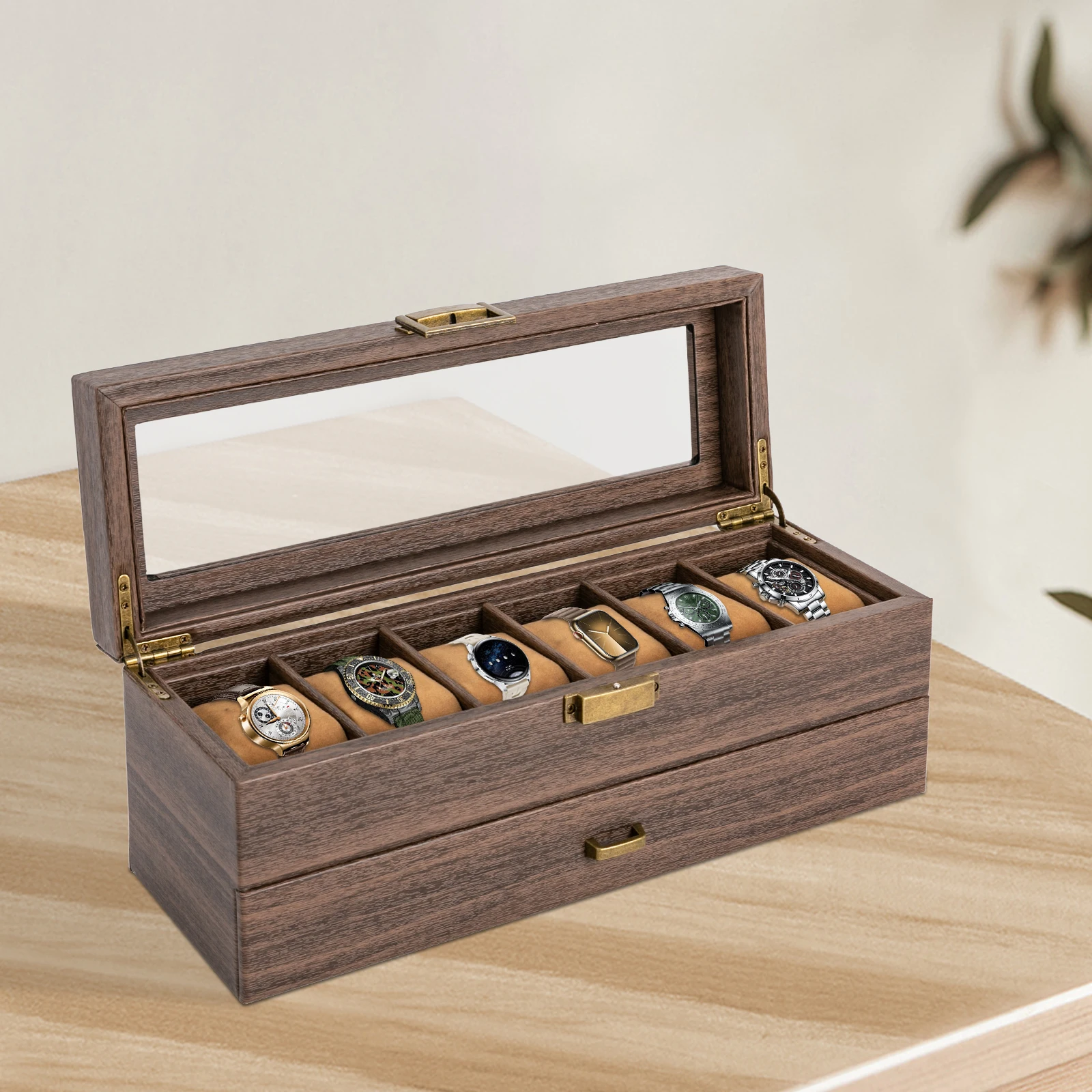 Dual-Layer Wooden Watch Box: 24-Slot and 6-Slot Options for Elegant Watch Storage and Display