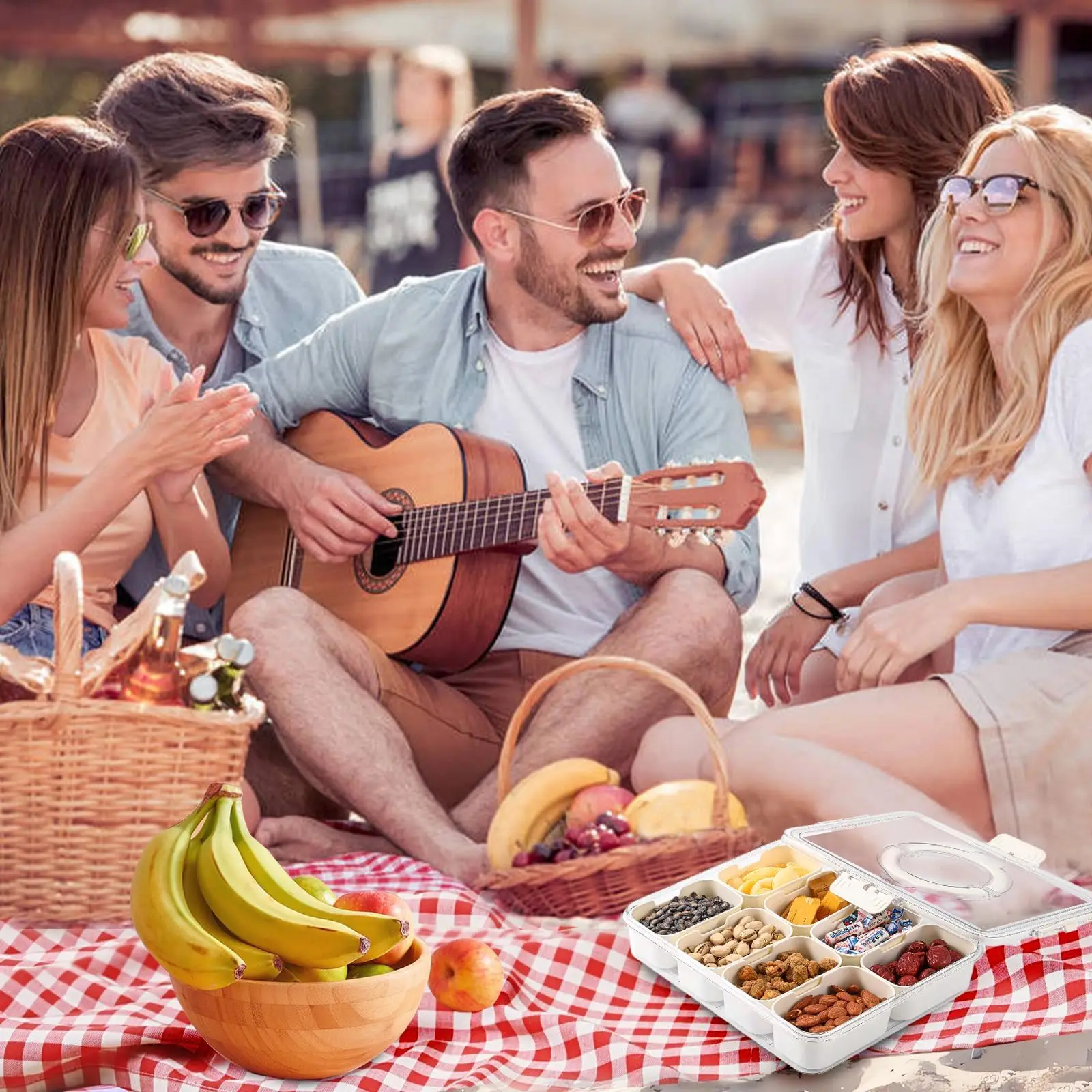 Vassoio da portata diviso con coperchio e manico contenitore per salumi contenitore per salumi per Snack portatile organizzatore per caramelle e