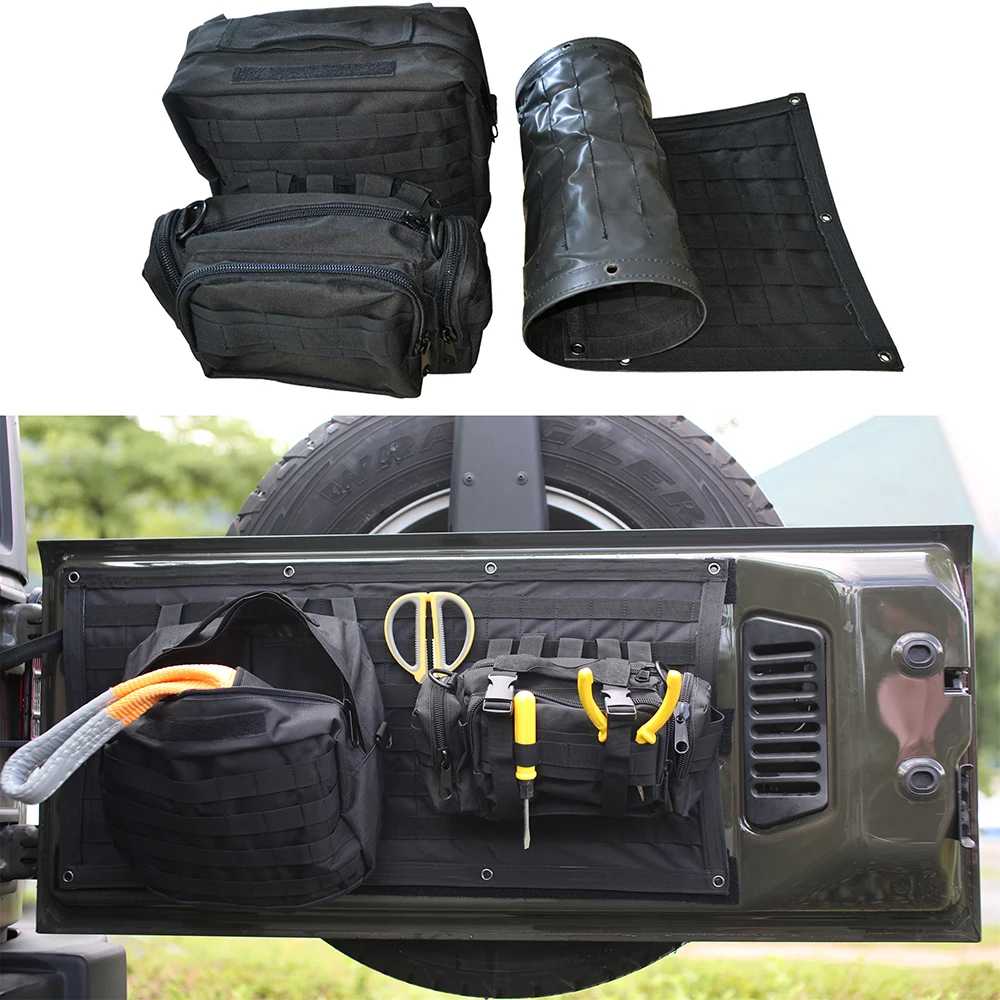 Lantsun J323 Car Tail Door Tailgate Tool Storage Bag Interior Accessories Oxford for Jeep for Wrangler JK07-17