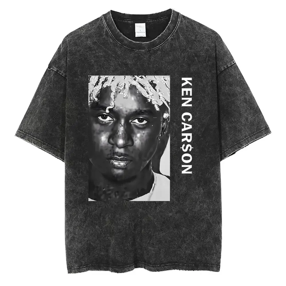 

Washed Vintage Rapper Ken Carson Face Graphic T-shirt Playboi Carti Opium Merch T-shirts Men Women Hip Hop Oversized T Shirts