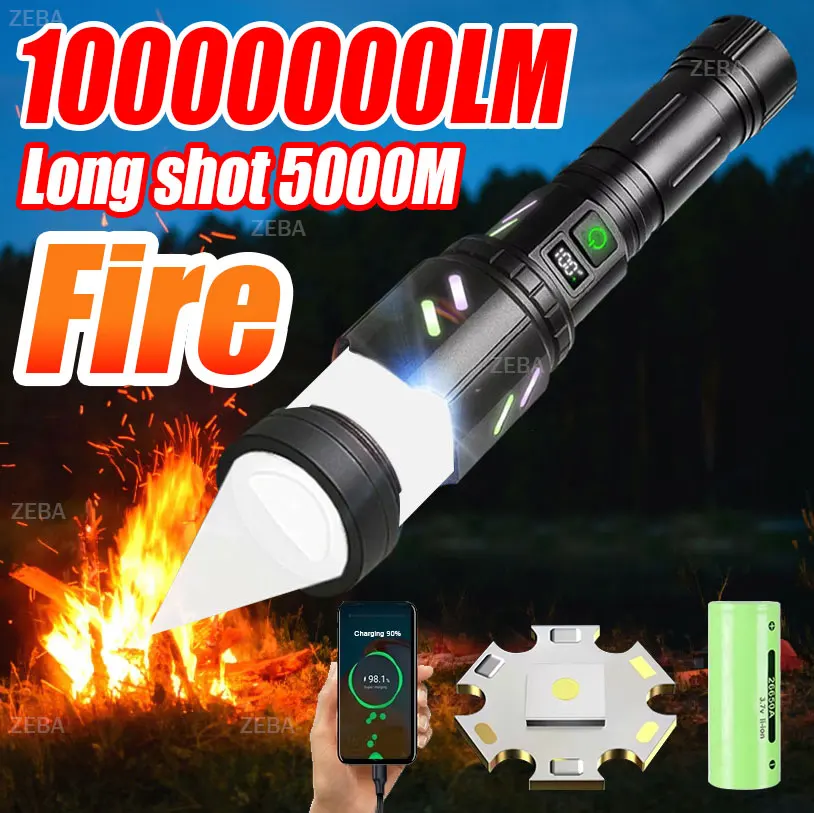 100000LM Military Tactical Firestarter Flashlight High Power LedFlashlight Rechargeable Torch Laser Pointer For Outdoor Camping