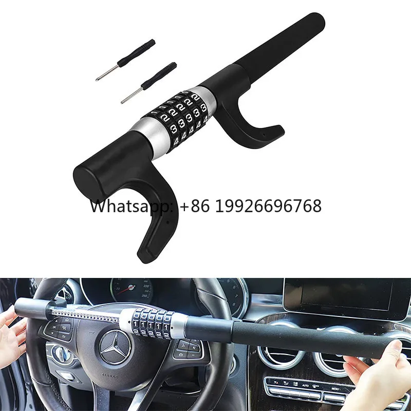 

Car Interior Accessories Steering Wheel Lock Adjustable Universal Anti-theft Password Lock Steel Double Hook Safety Tool