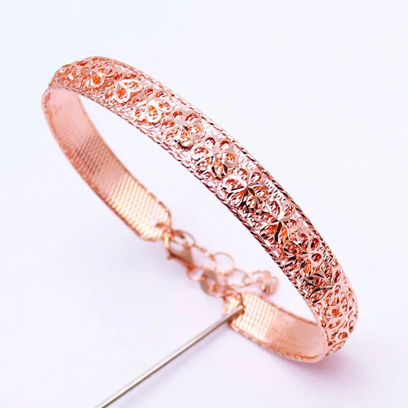 

New in585 purple gold plated 14K rose gold flower charm bracelet for women products noble wedding gift party fashion jewelry