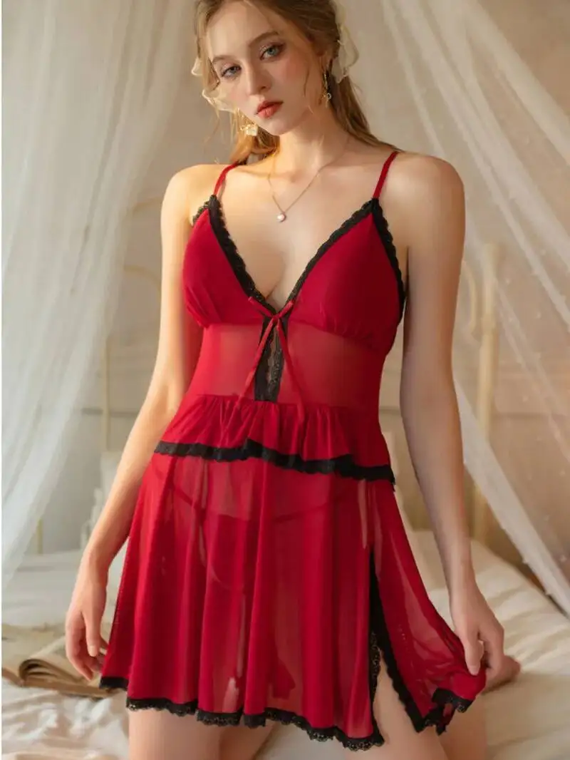 Vestido Sexy transparente de puro deseo, estilo informal, sin espalda, tirantes en V profundo, sin mangas, vestido con ventilación, elegante, encantador, hermoso 84UK