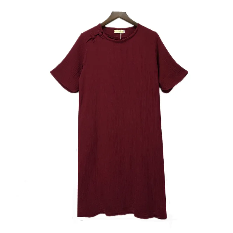 New Korean style Vestidos dress Vintage Cotton linen Dress Womens Loose Casual Spring Summer Dress roupas femininas Red Rose 