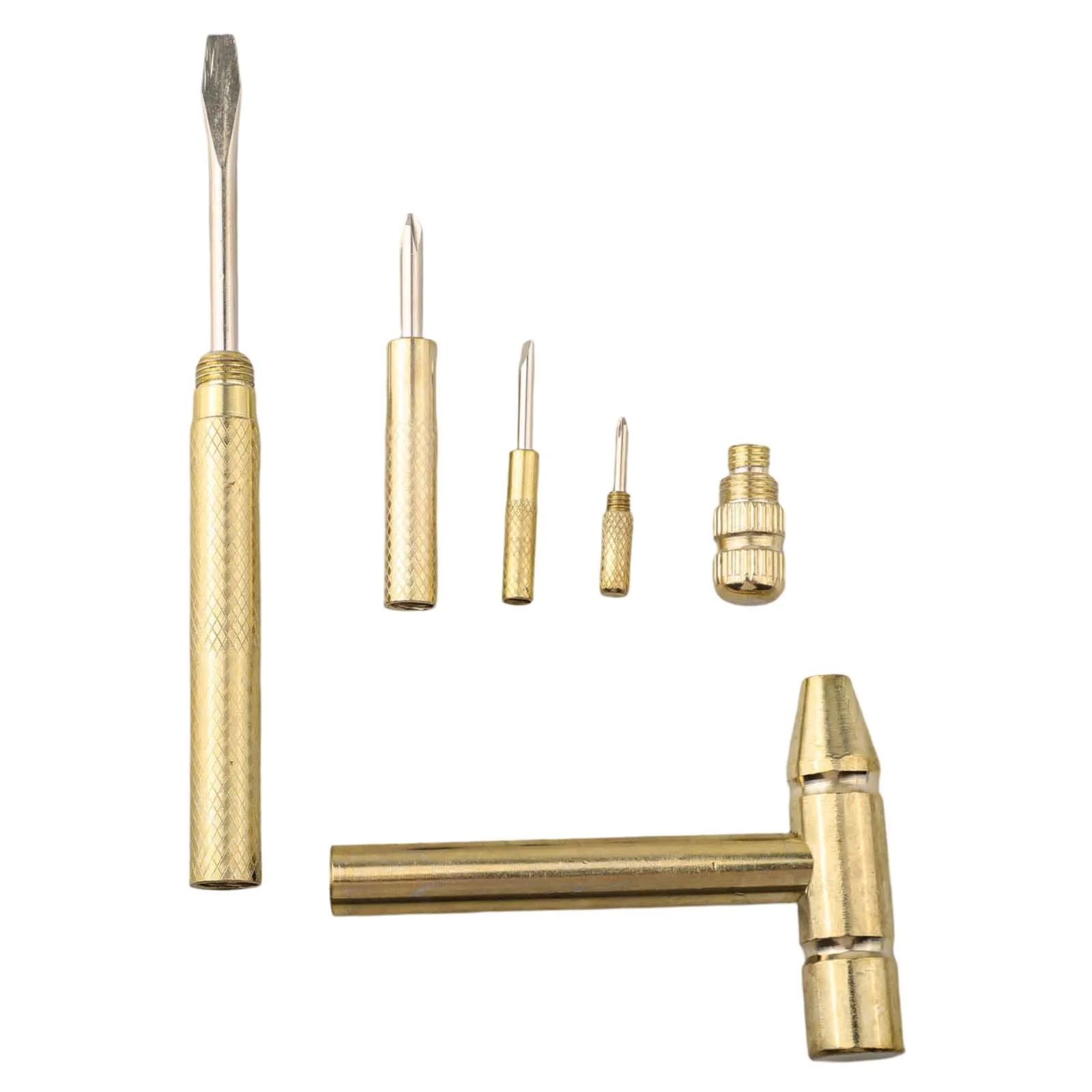 Mini marteau en laiton multifonction, embouts de tournevis croisés à fente, outils à main, or, artisanat, 6 en 1, 1 jeu