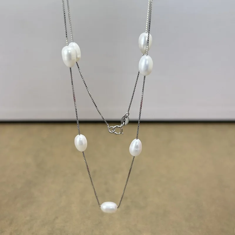 925 Sterling Silver Pearl Necklace Natural Freshwater Pearl Chains Necklaces For Women Jewelry Fashion Gift