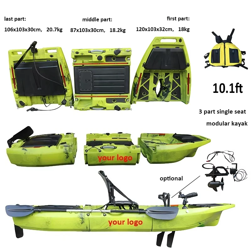 

10.1FT 1-Person Pedal Drive Fin Detachable Motor Fishing Rivers Surfing Eco-Friendly HDPE Modular Kayak with Big Hatch