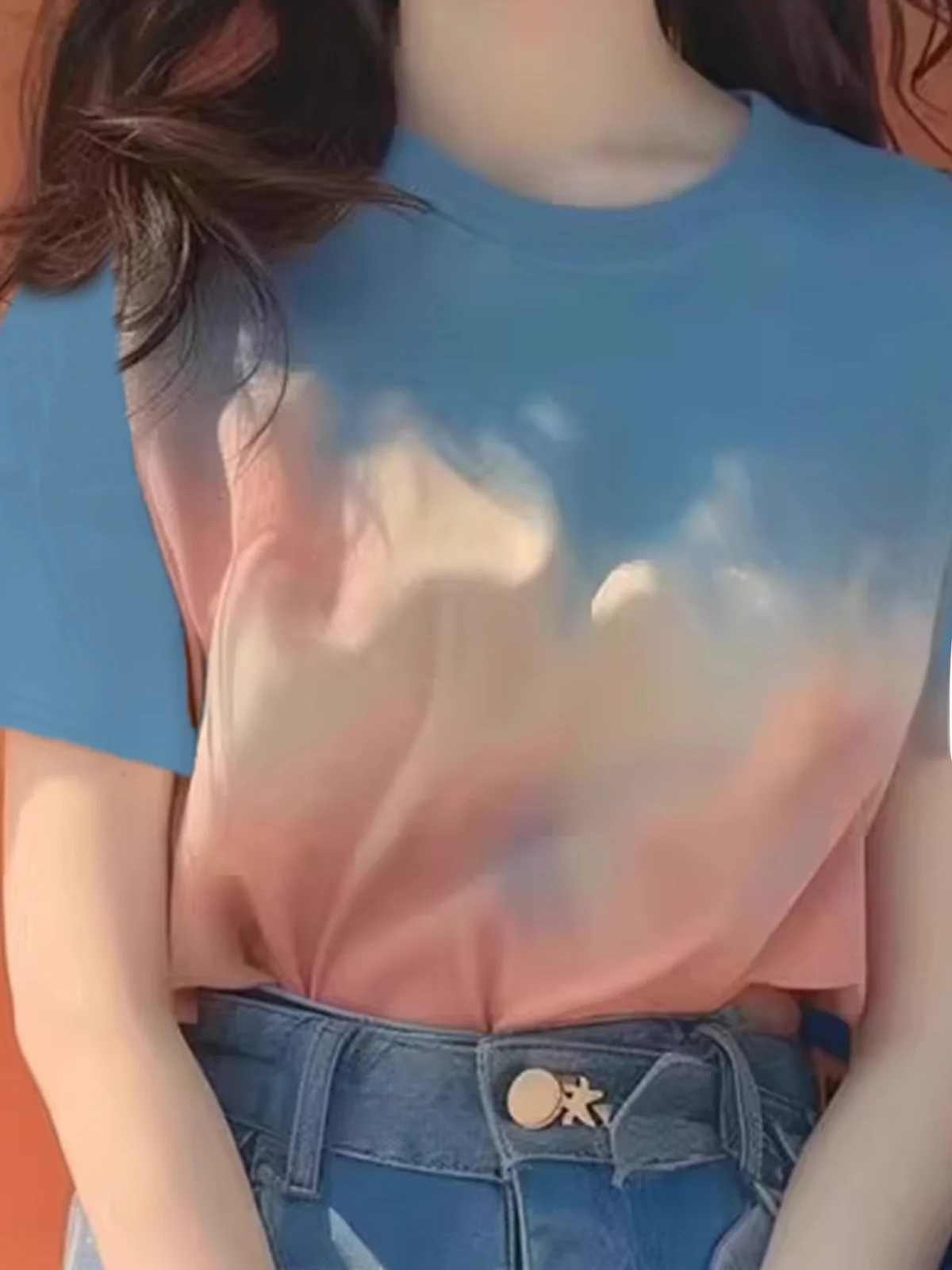 블루 옴브레 또는 스웨 여성용 티셔츠 루즈핏 캐주얼 여름 탑 독특한 디자인 감각적인 새로운 도착 2026