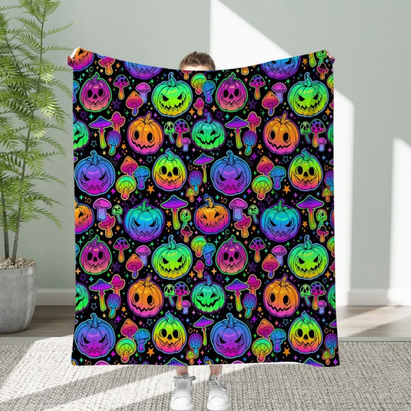 Halloween Series Throw Blanket Cute Multiple Patterns Pumpkin Ghost Bat Flannel Blanket Soft Warm Home Holiday Decor Gift
